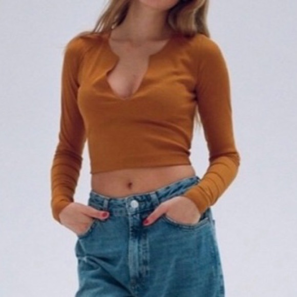Urban outfitters nwt BDG Nala notch Henley crop top rust orange - Picture 3 of 15